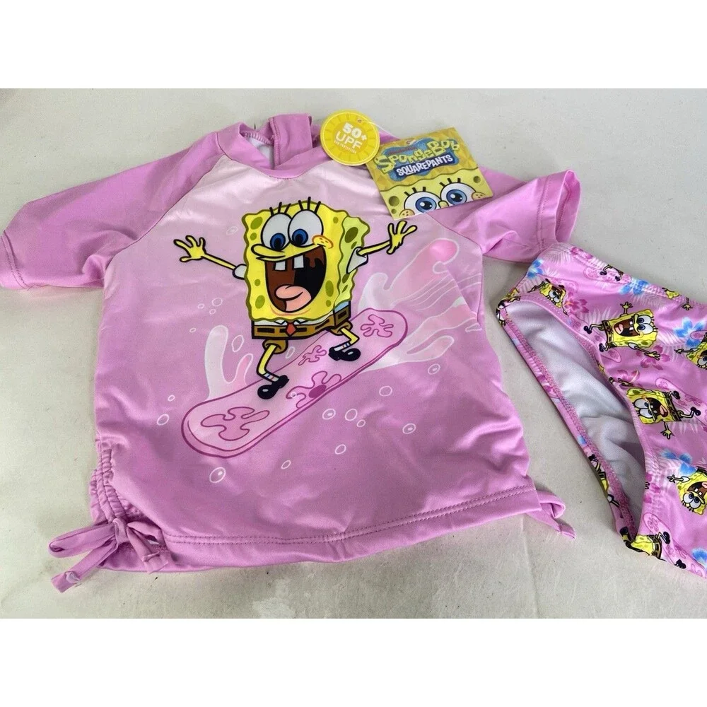 SpongeBob SquarePants 2 Piece Top and Bottoms Swim Set Swimwear Girls Size 5